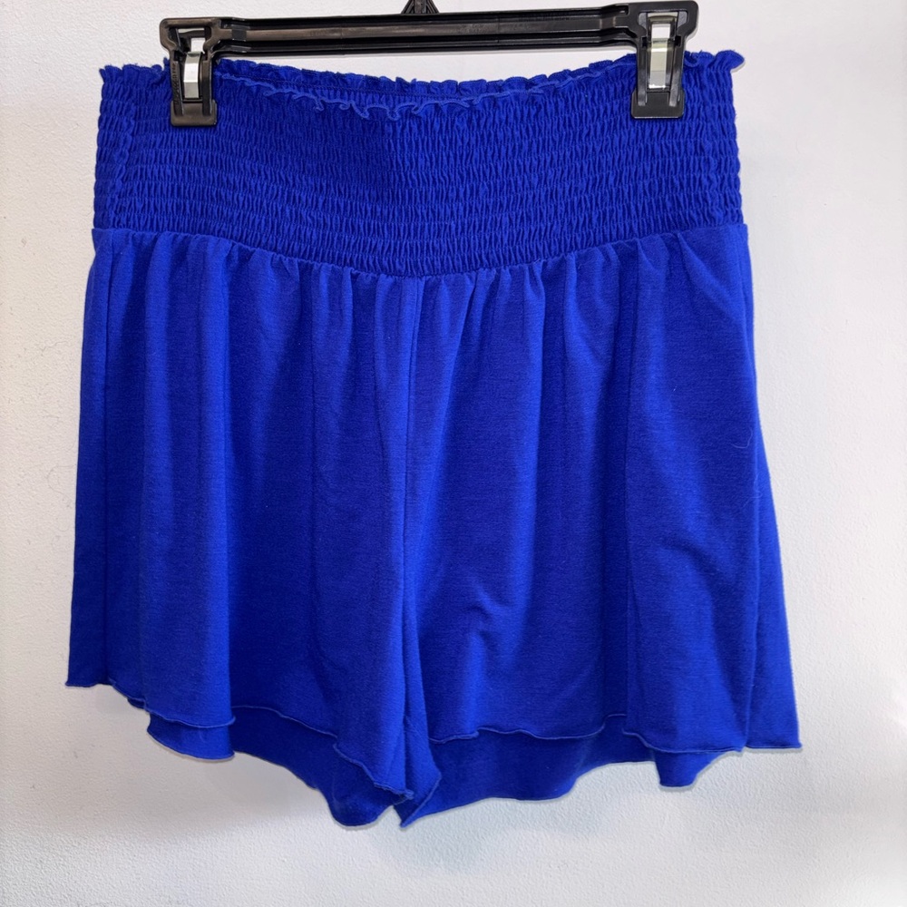 High-Waist Smocked Royal Blue Women's Shorts